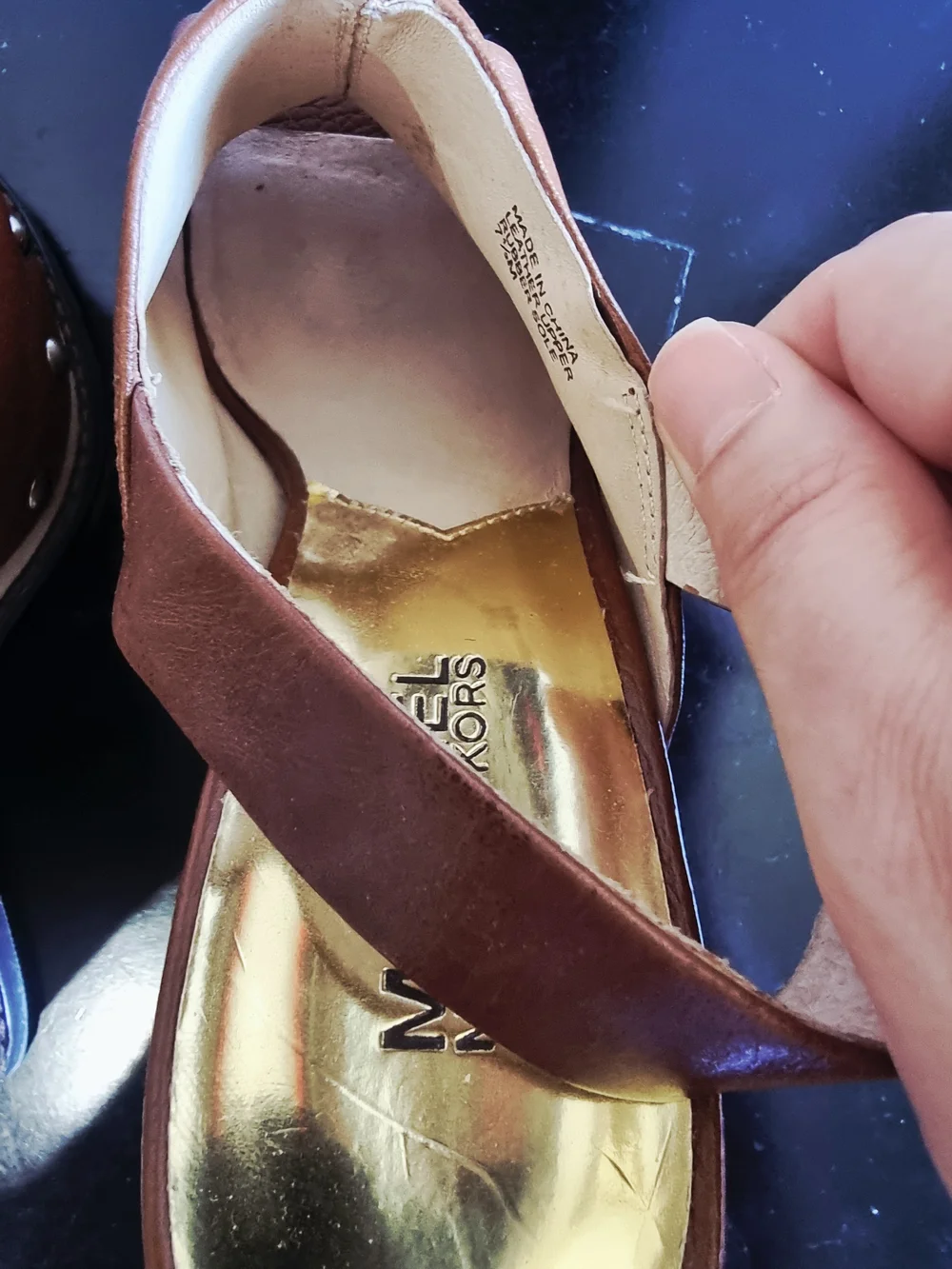 Michael Kors Brown Leather and Suede Wedge Sandals with Stud Accents